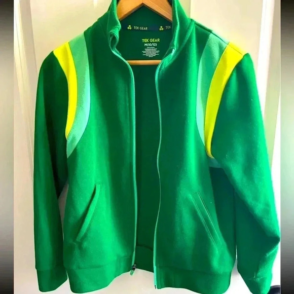 Tek Gear size 10/12 unisex track jacket in green.Retro look.Lightweight athletic - Picture 1 of 3